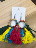 Multi-colored thread/tassel earrings