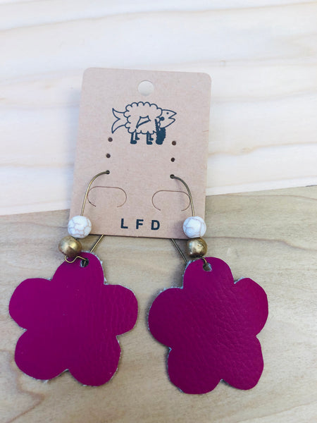Leather floral with beads earrings