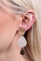 Leather/metal teardrop earrings