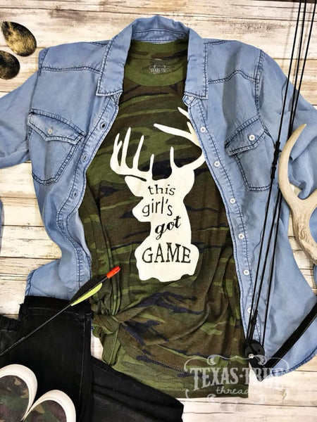 “This Girl’s Got Game” —Deer Camo Tee
