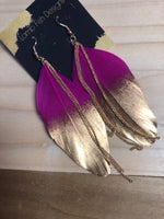 Magenta/Gold Feather earrings