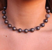 Metallic and Pave Ball Necklace -Black Diamond