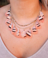 Triple strand short necklace with feathers -Rose