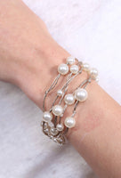 Metallic thread and pearl multi-strand bracelet with magnetic closure -gold