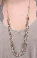 Waxed cord with 5 layers of glass bead necklace - grey