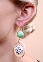 Painted bead and wood ring earrings