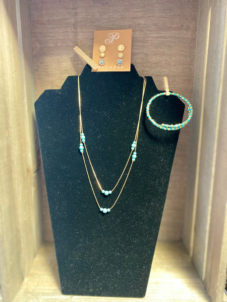 Turquoise/Gold Plunder Set —Necklace/Earrings/Bracelet
